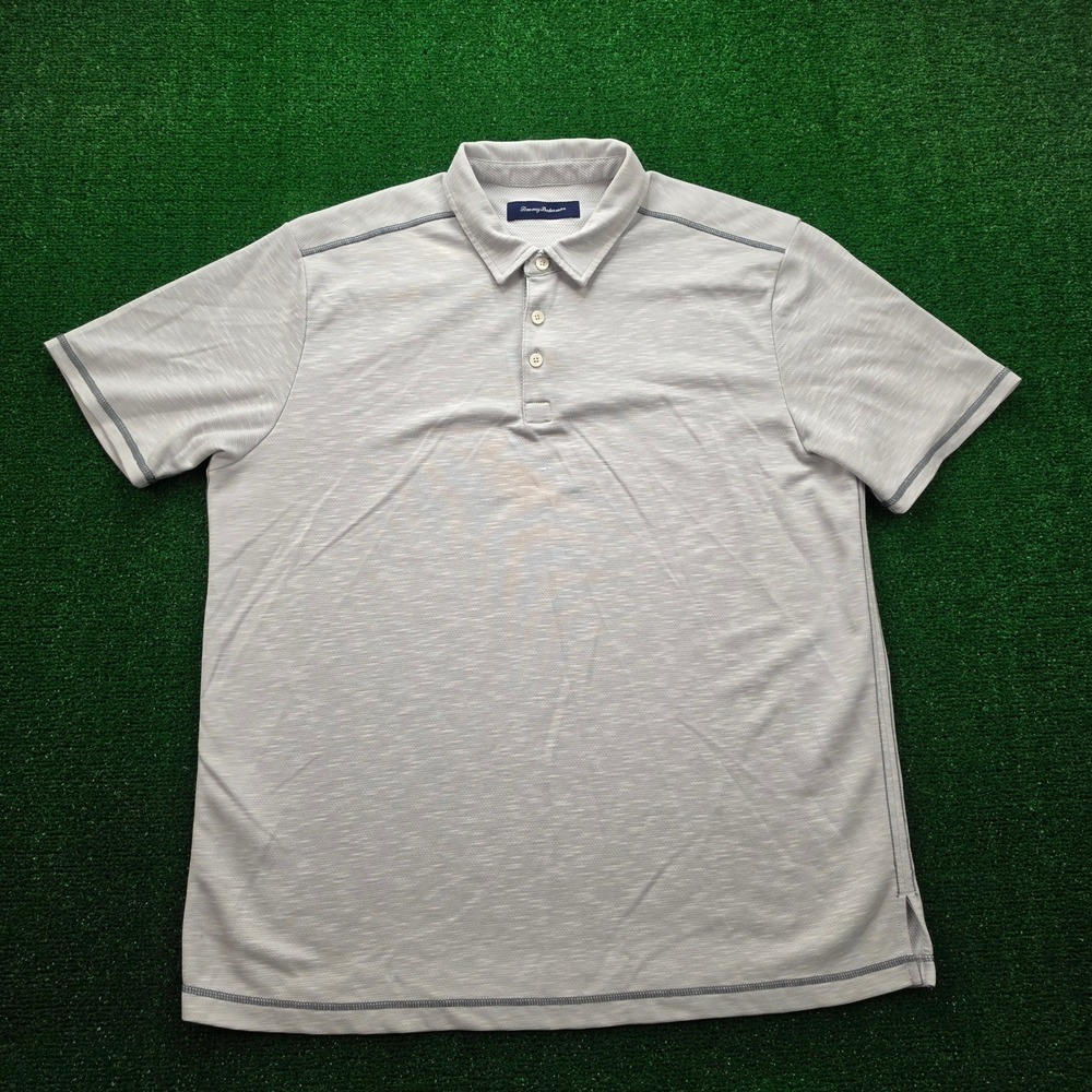 Tommy Bahama Performance Polo Shirt Mens XL Gray Slub Golf Tencel Lyocell-Blend